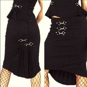 Lip Service Black Green Pencil Skirt w/ Buckles